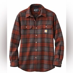 Carhartt WIP Plaid Work Shirt Jacket Loose Fit M Rust Gray Flannel Button Front
